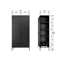 Adam 2-deurs Kledingkast grenen zwart 100cm