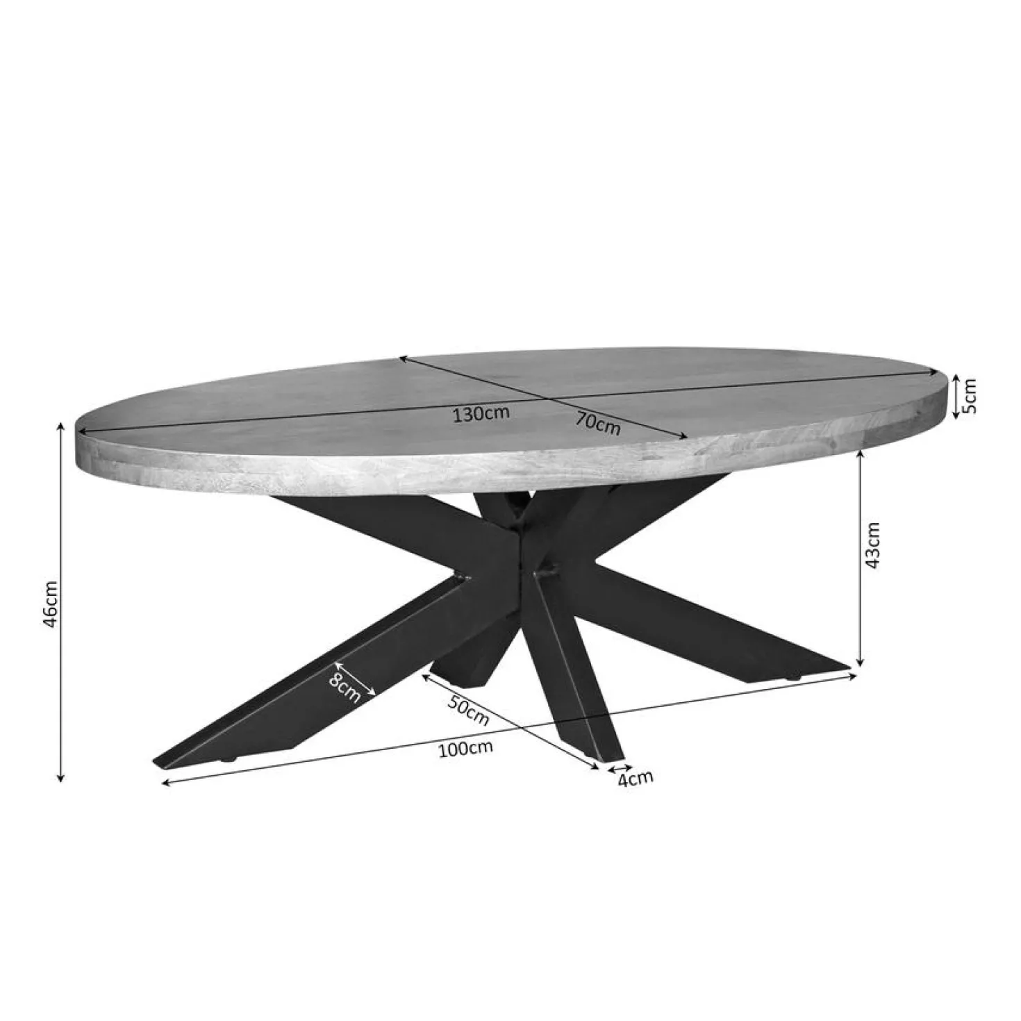Alaska Salontafel Ovaal Mangohout 130cm