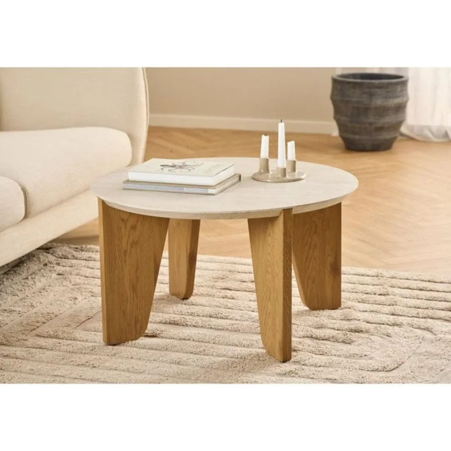 Almari Salontafel Beige rond 80cm