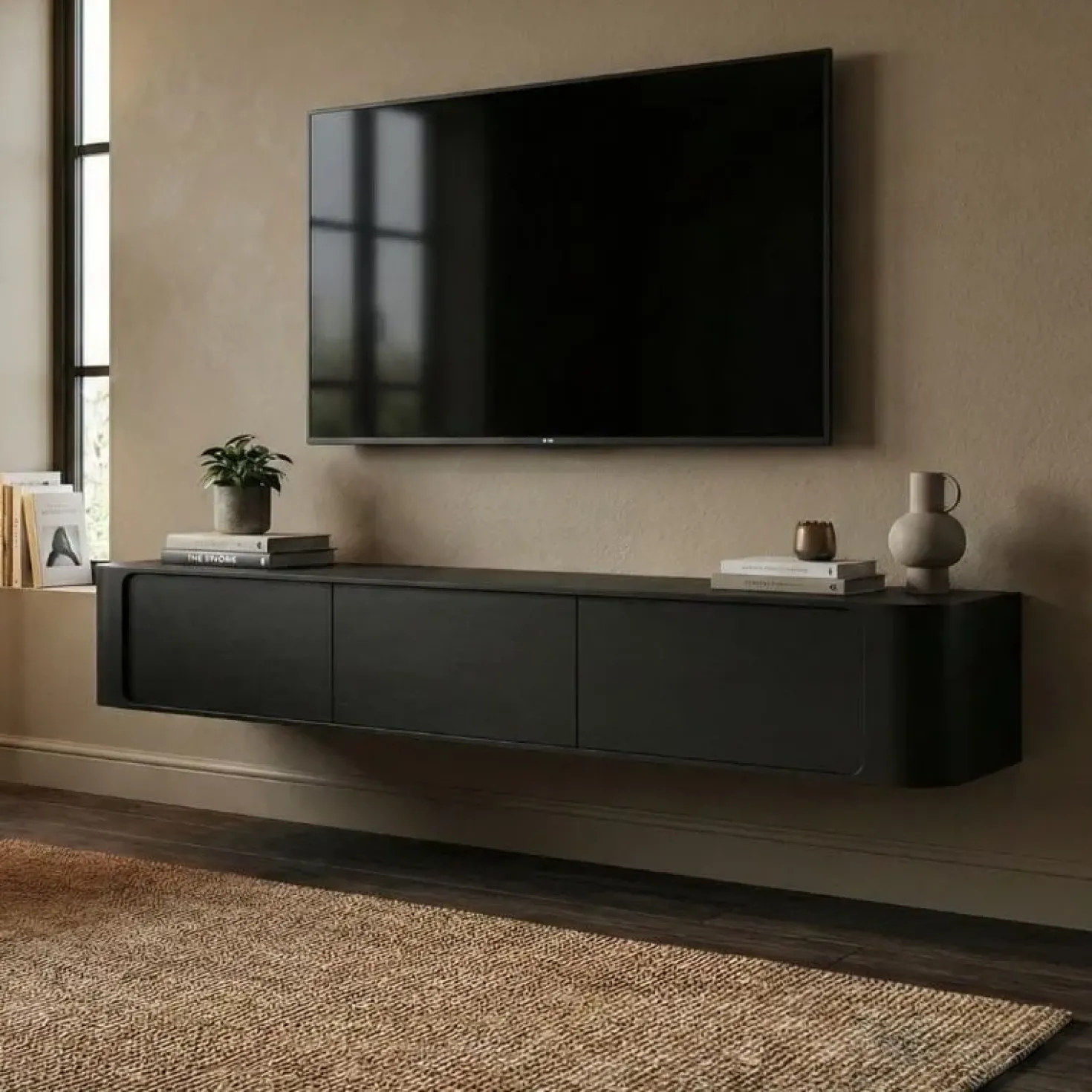 Amy Tv meubel zwevend Zwart mangohout 155 cm