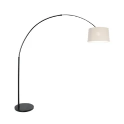 Ariana 1-lichts Vloerlamp Zwart met Grijs Linnen hoge kap