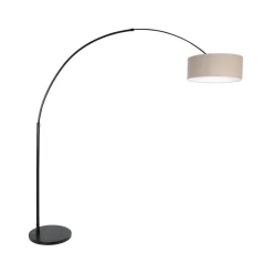 Ariana 1-lichts Vloerlamp Zwart met Grijs Linnen lage kap
