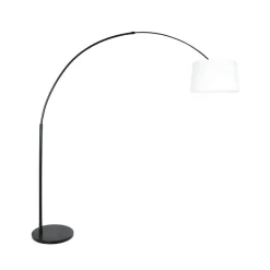 Ariana 1-lichts Vloerlamp Zwart met Wit Linnen hoge kap