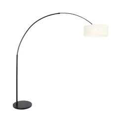 Ariana 1-lichts Vloerlamp Zwart met Wit Linnen lage kap