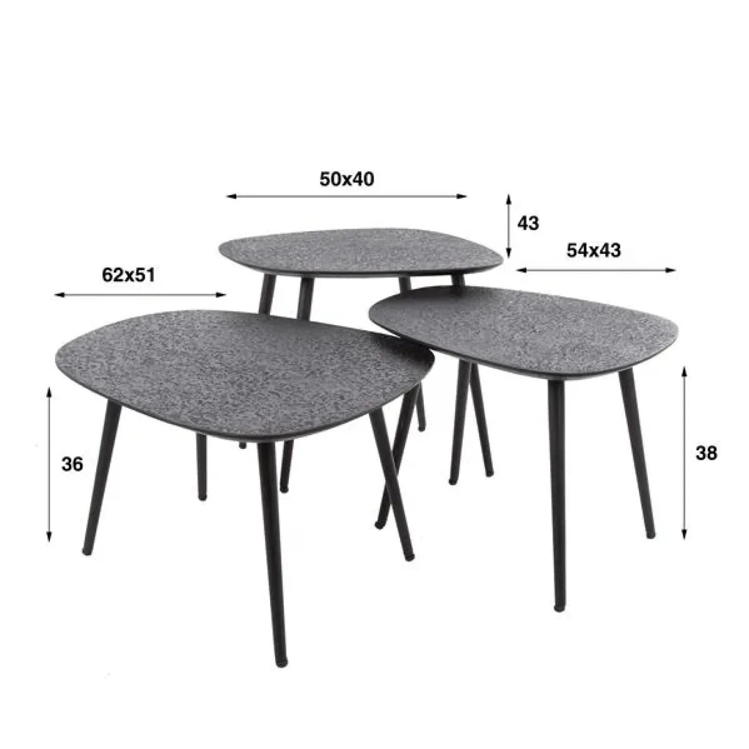 Arioni Salontafel set van 3 organisch metallic / zwart