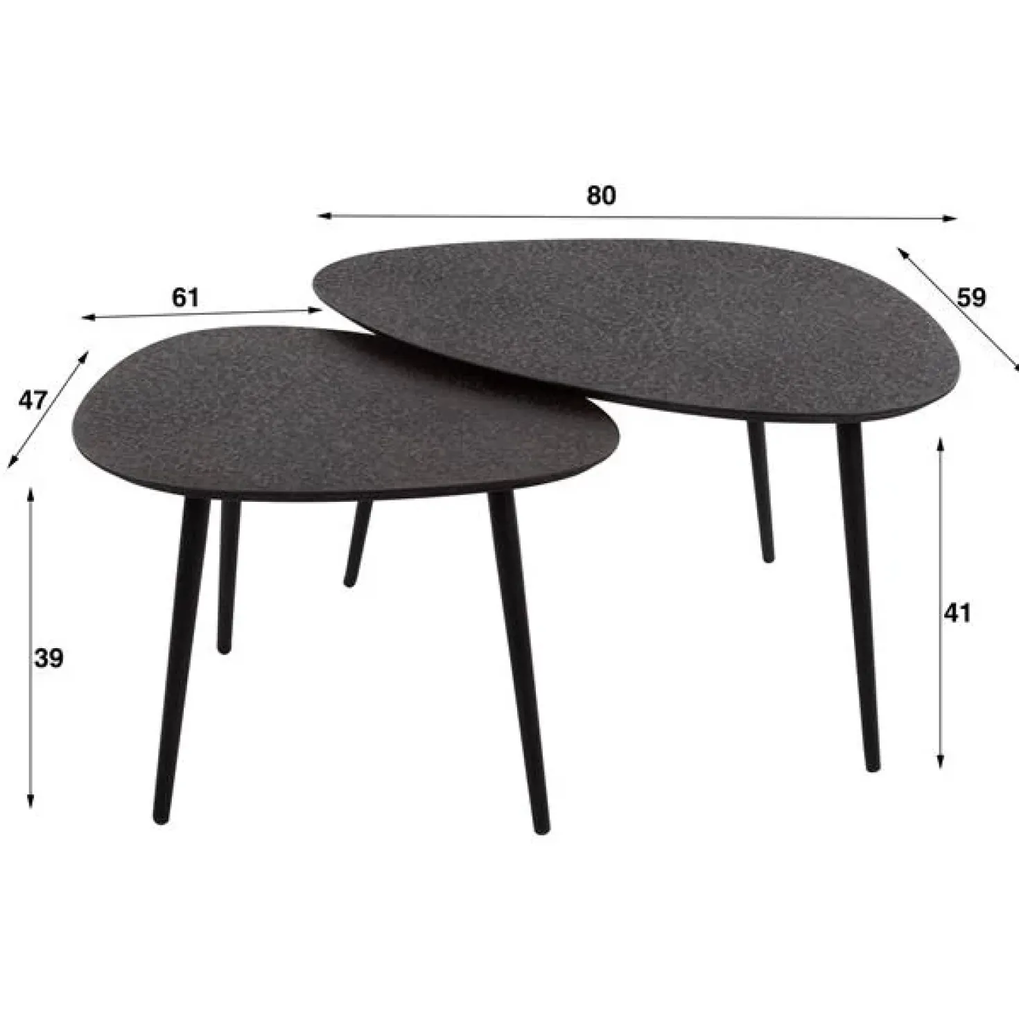 Arona Salontafel set van 2 organisch metallic / Grijs