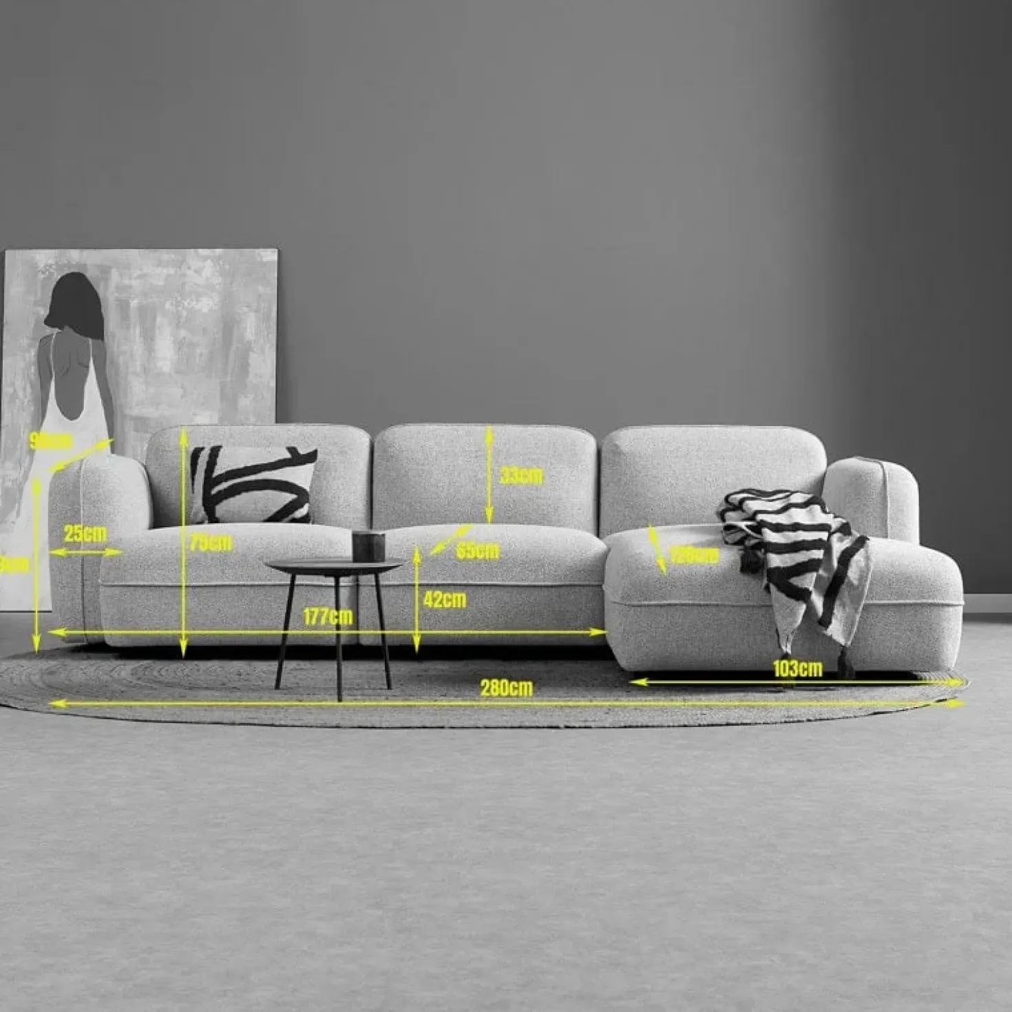 Bank Drop Chaise longue rechts - Serenity 03 stof