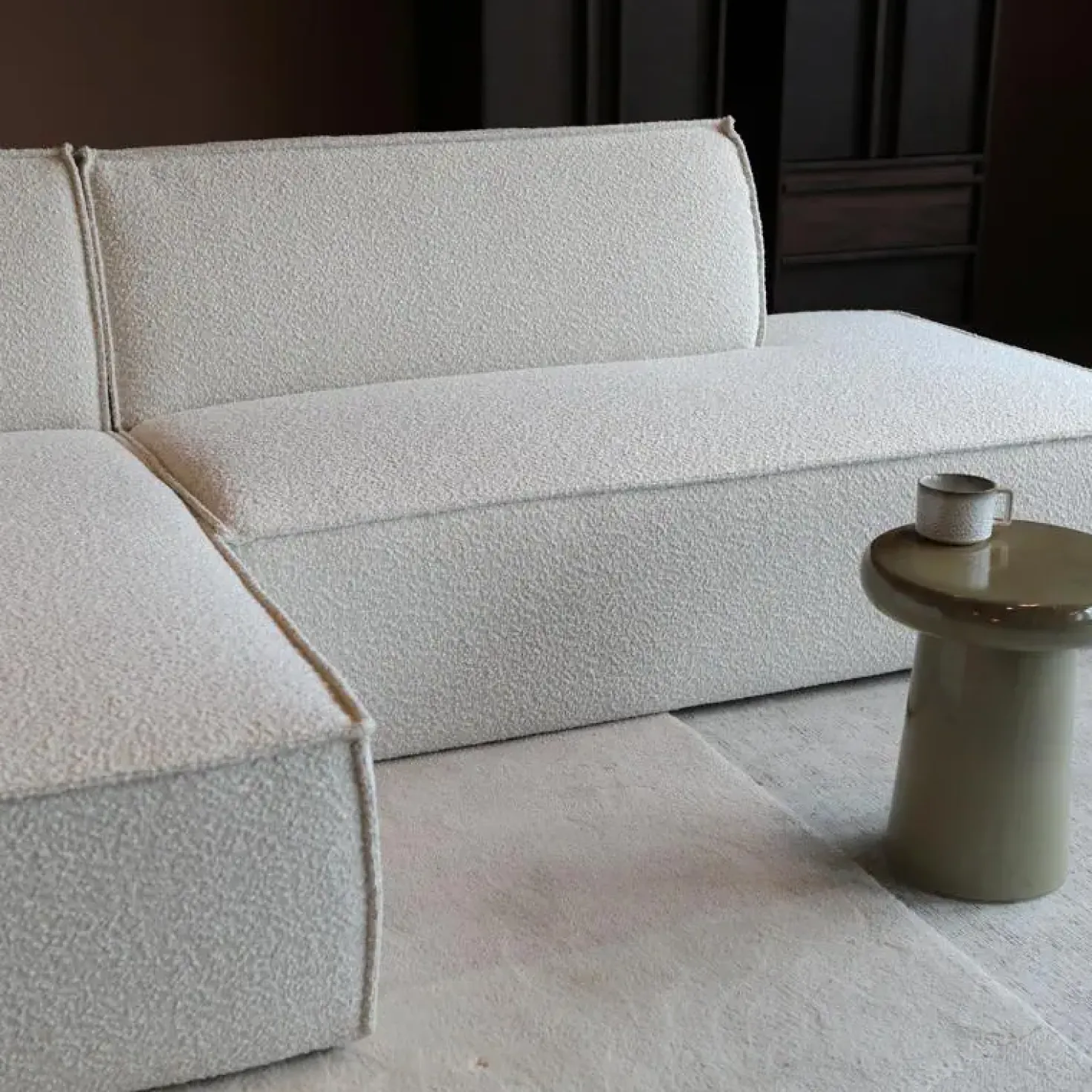 Bank Enzo Chaise longue links Bouclé wit
