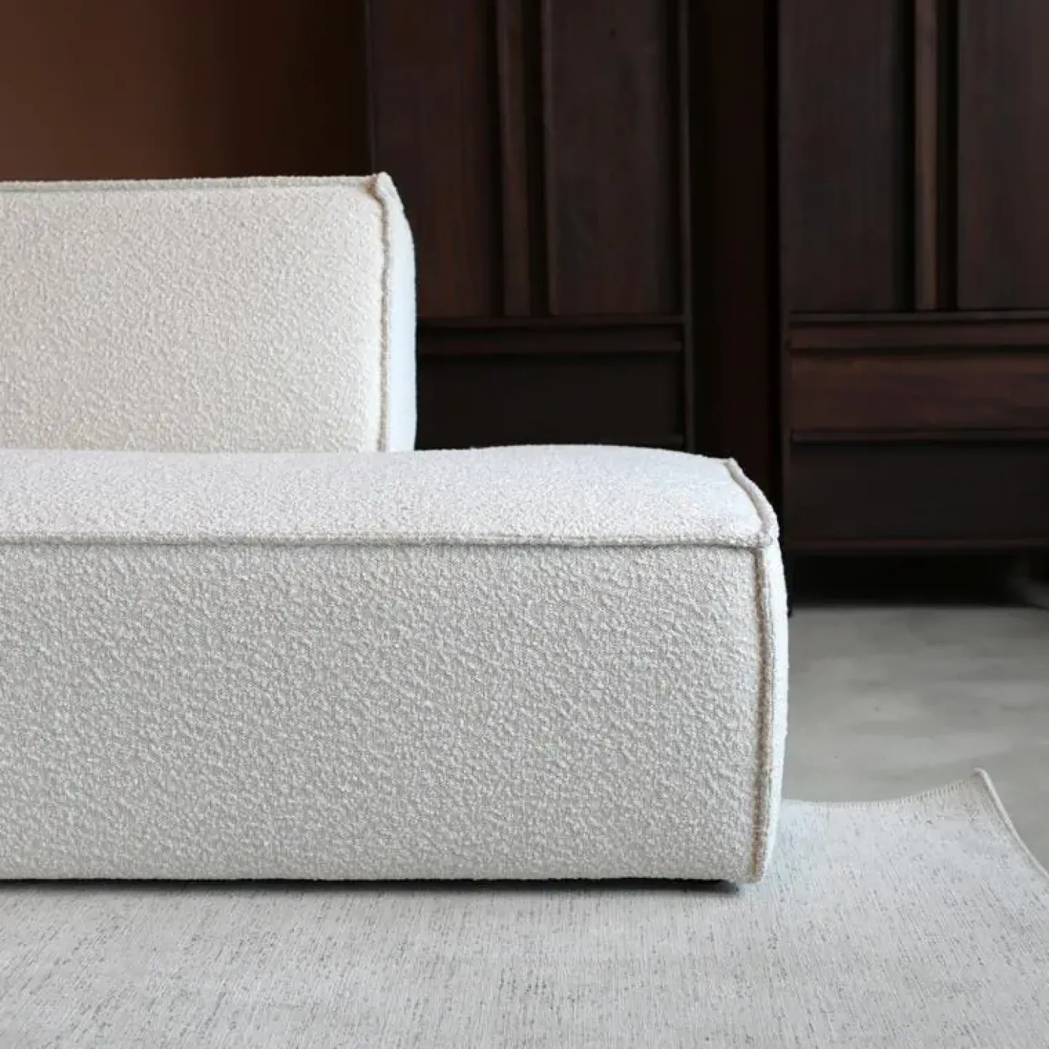 Bank Enzo Chaise longue links Bouclé wit