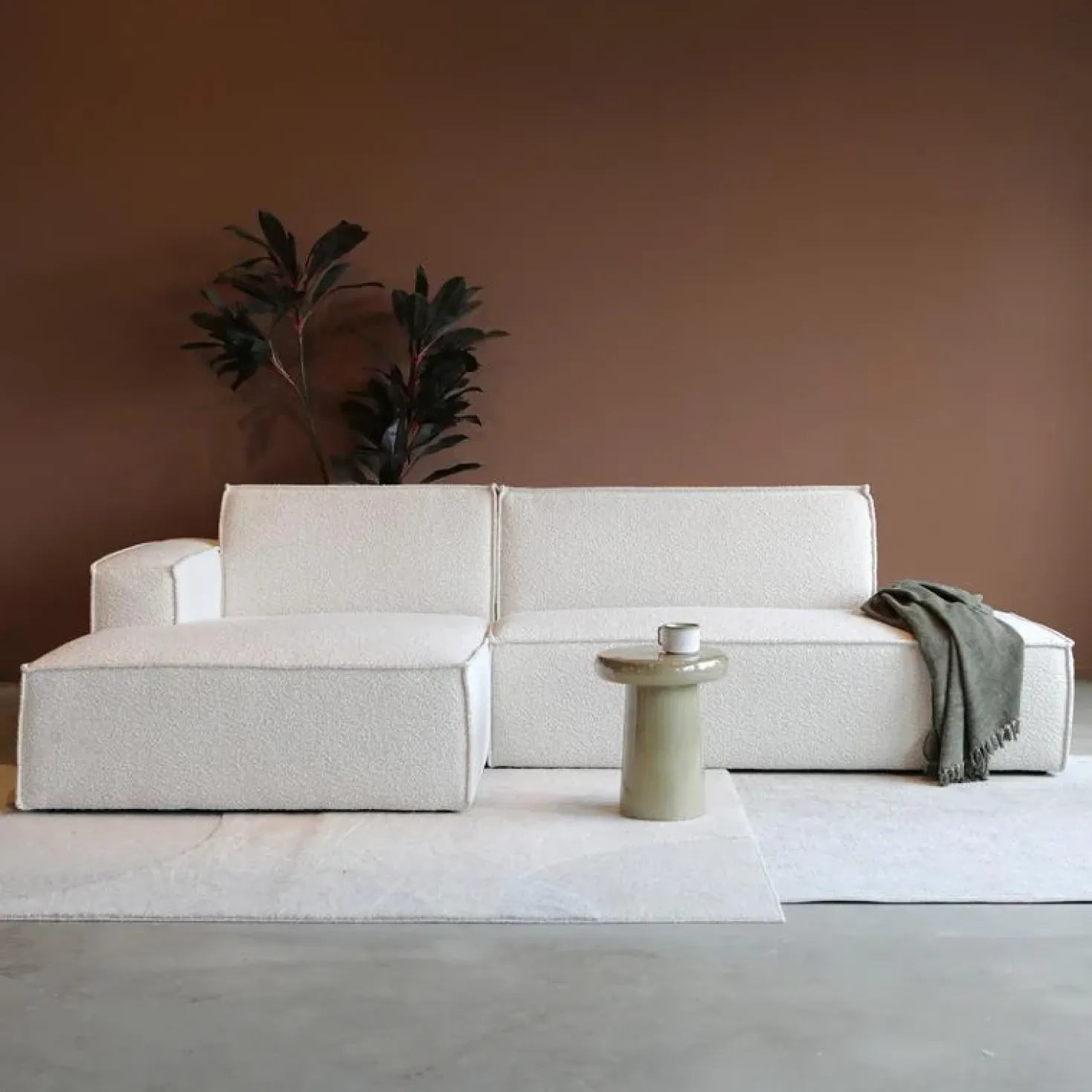 Bank Enzo Chaise longue links Bouclé wit