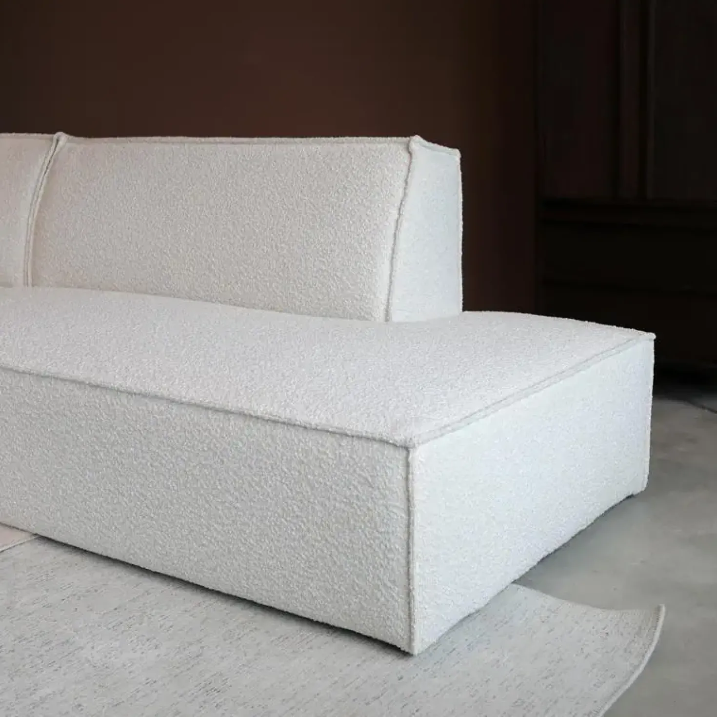 Bank Enzo Chaise longue links Bouclé wit