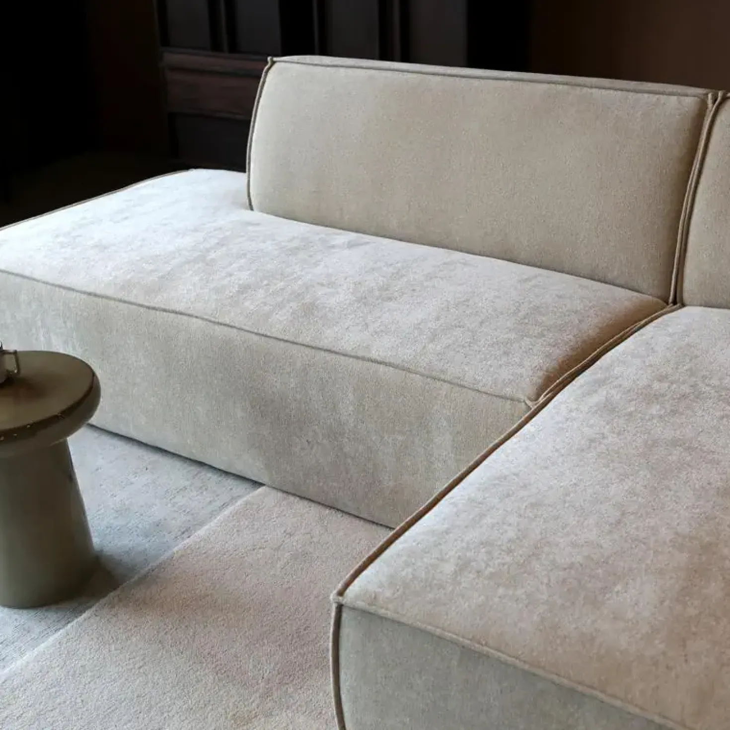 Bank Enzo Chaise longue rechts Stof beige taupe
