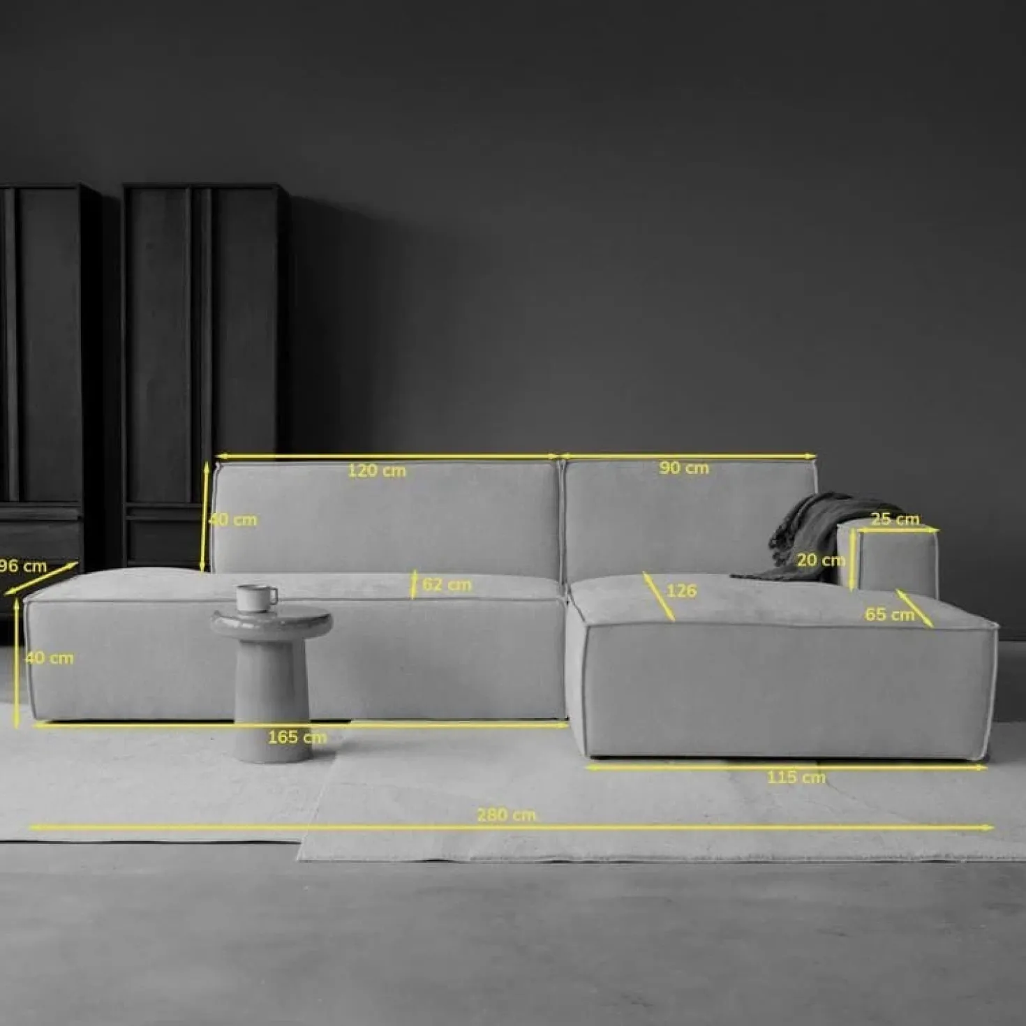Bank Enzo Chaise longue rechts Stof beige taupe