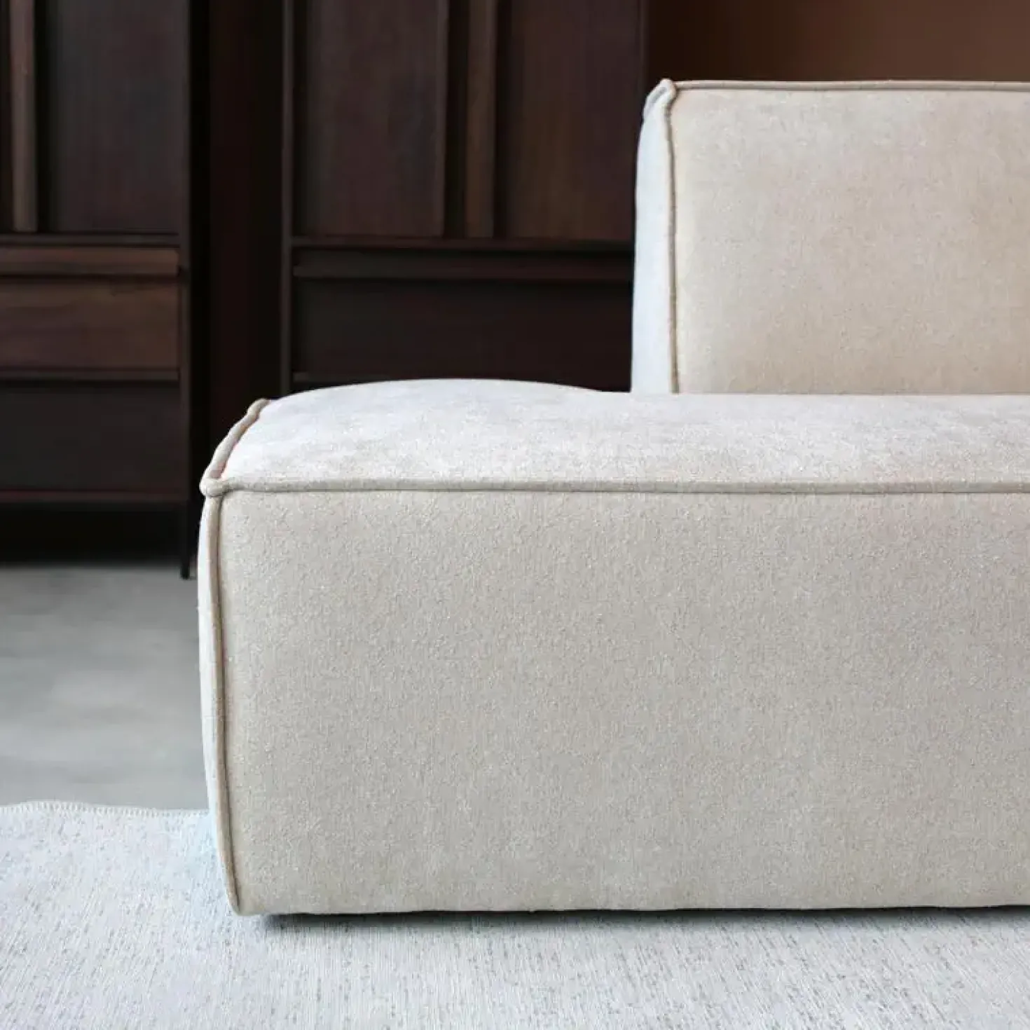 Bank Enzo Chaise longue rechts Stof beige taupe