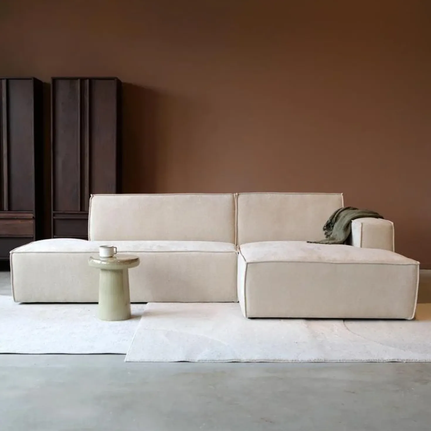 Bank Enzo Chaise longue rechts Stof beige taupe