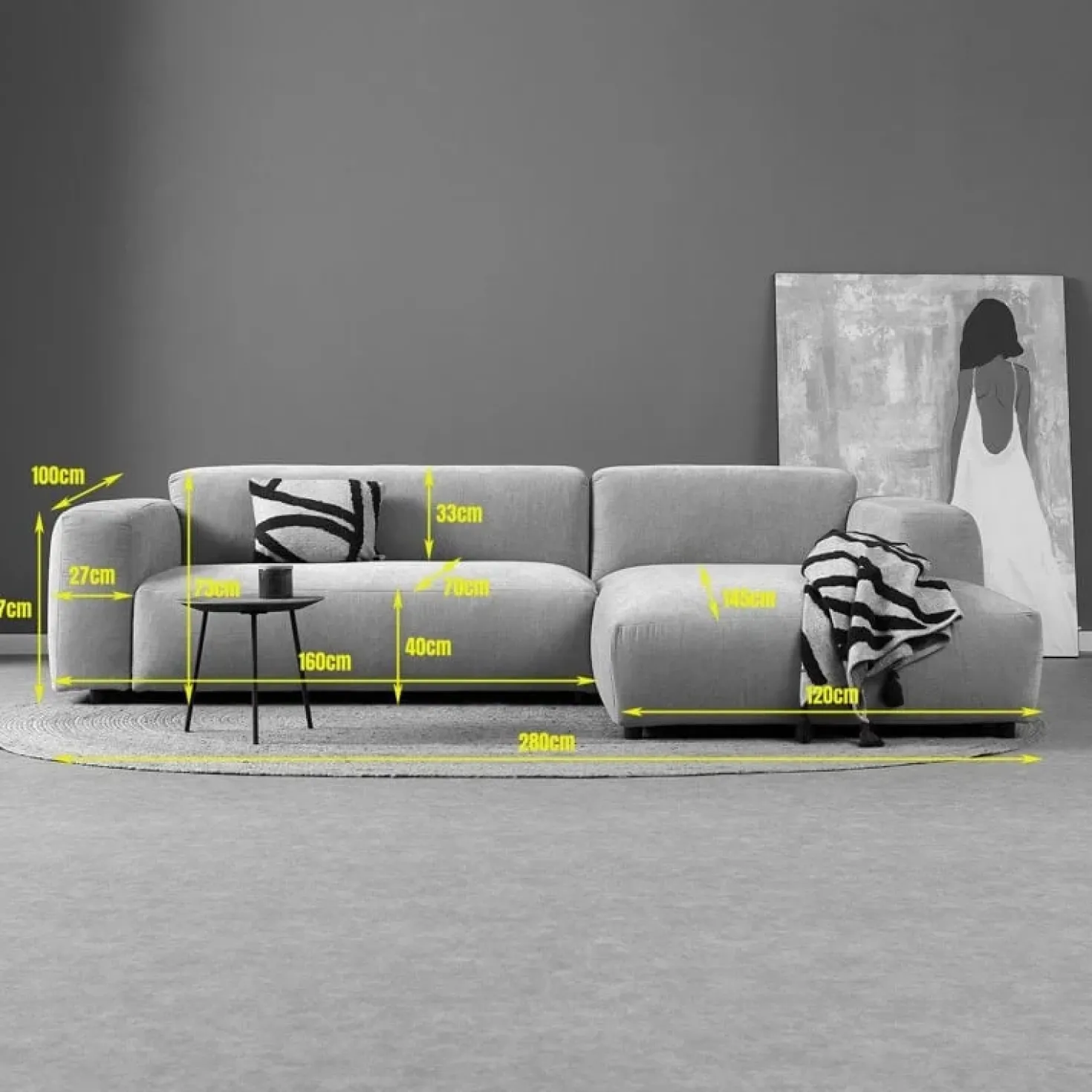 Bank Ocean Chaise longue rechts - Boston Cement Linnen