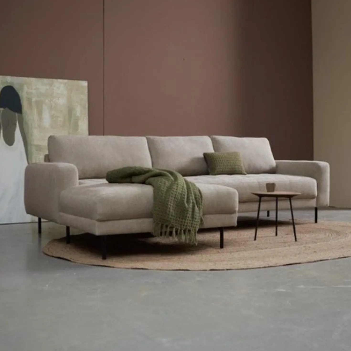 Bank Oreo Chaise longue links linnen beige