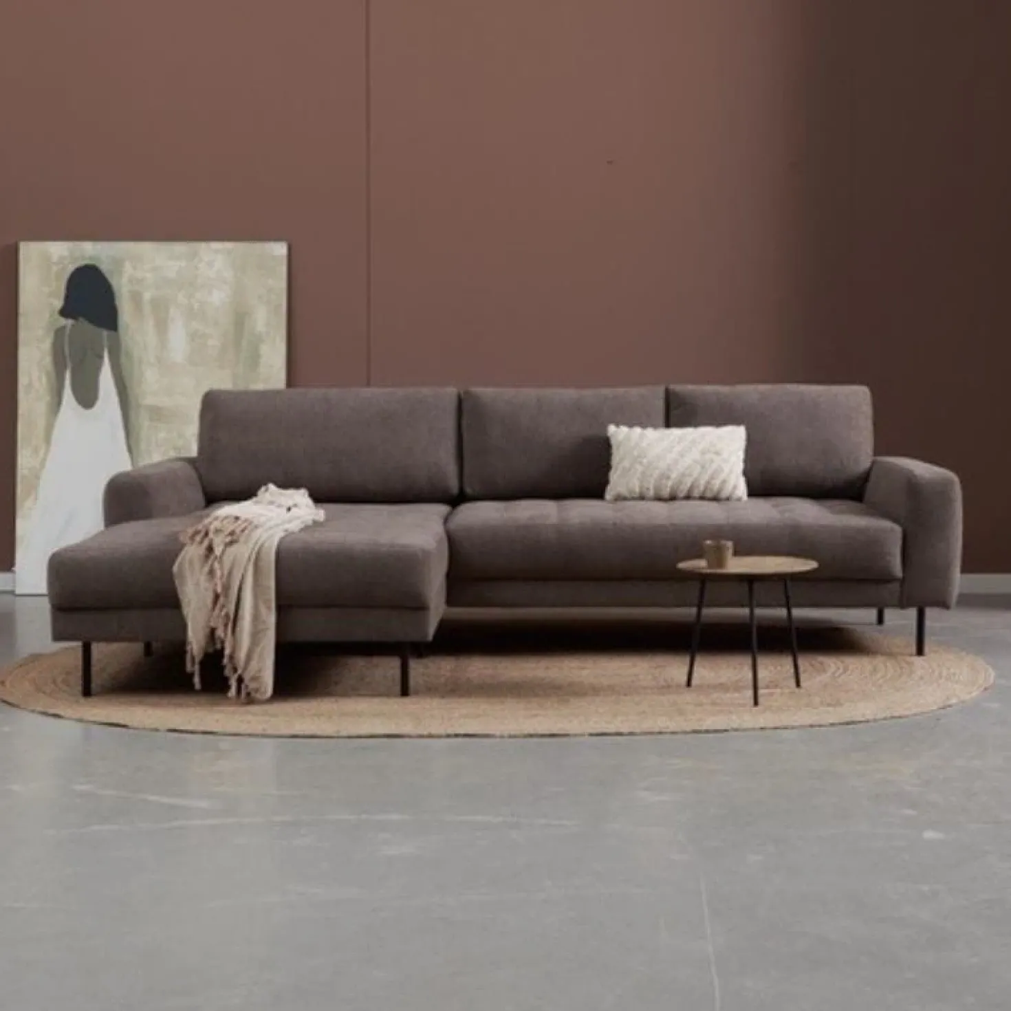 Bank Oreo Chaise longue links linnen bruin