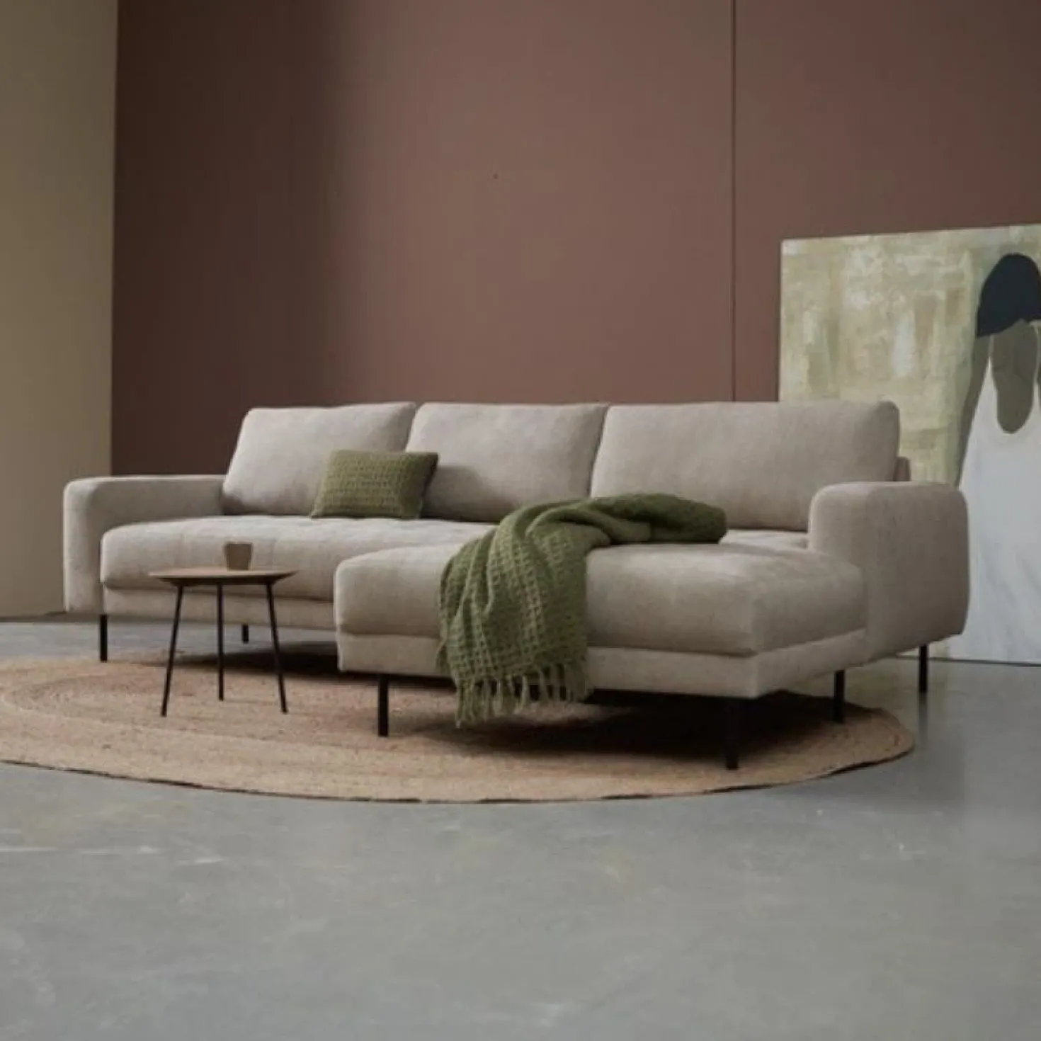 Bank Oreo Chaise longue rechts linnen beige