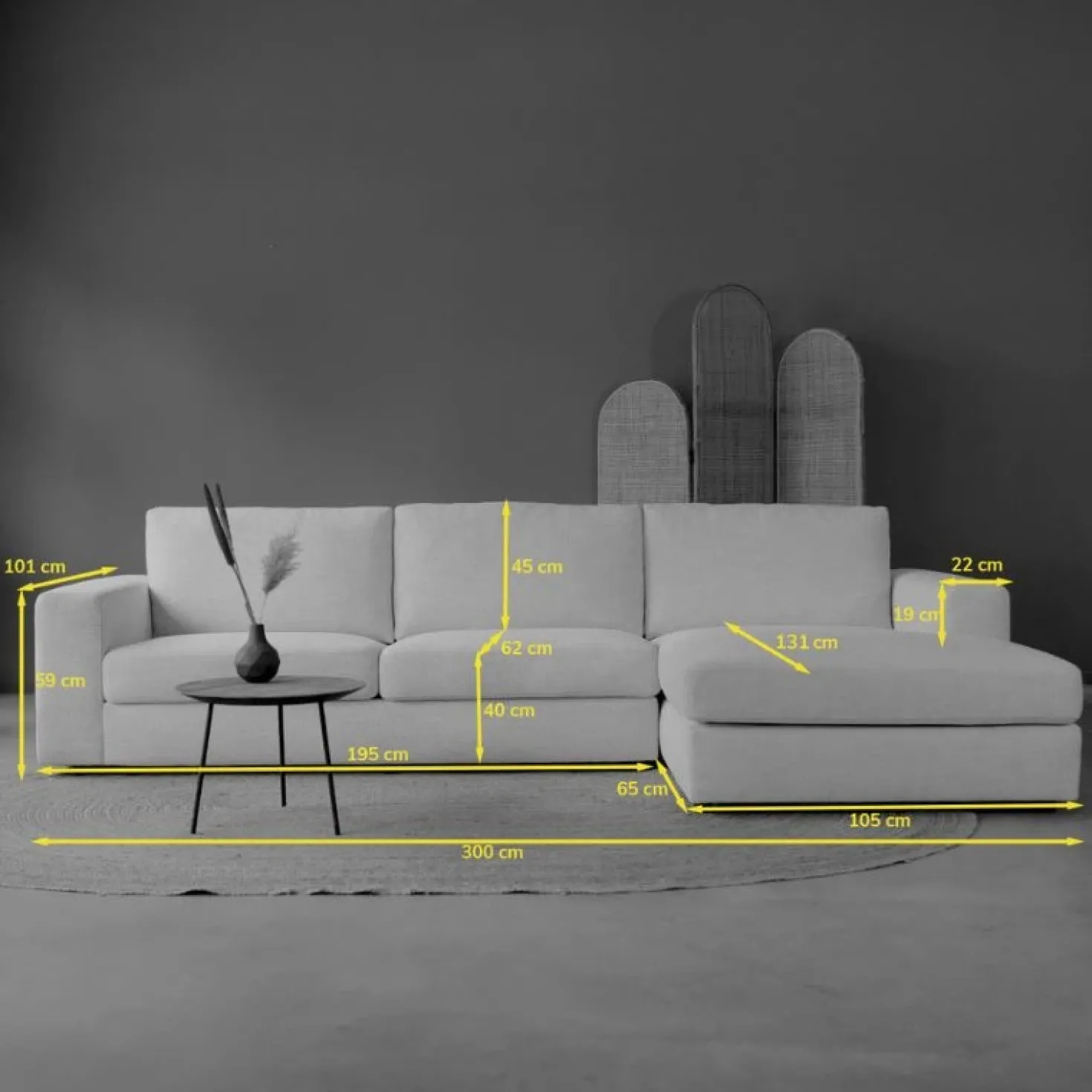 Bank Uno Chaise longue rechts ribstof beige