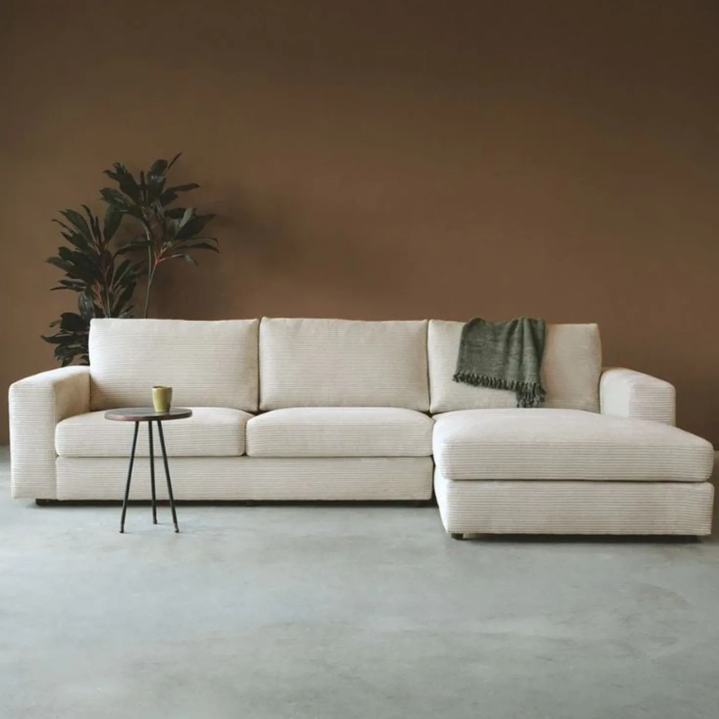 Bank Uno Chaise longue rechts ribstof beige