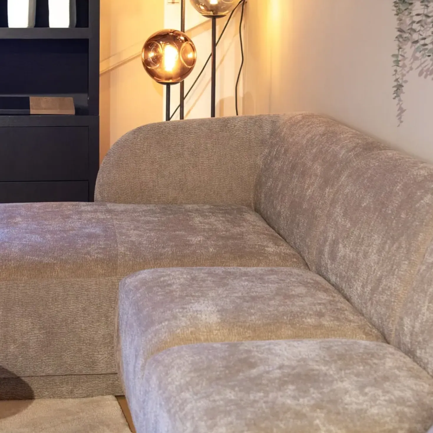 Bank Ziva (Divan rond links+2-zits zonder armen+Longchair rond rechts)