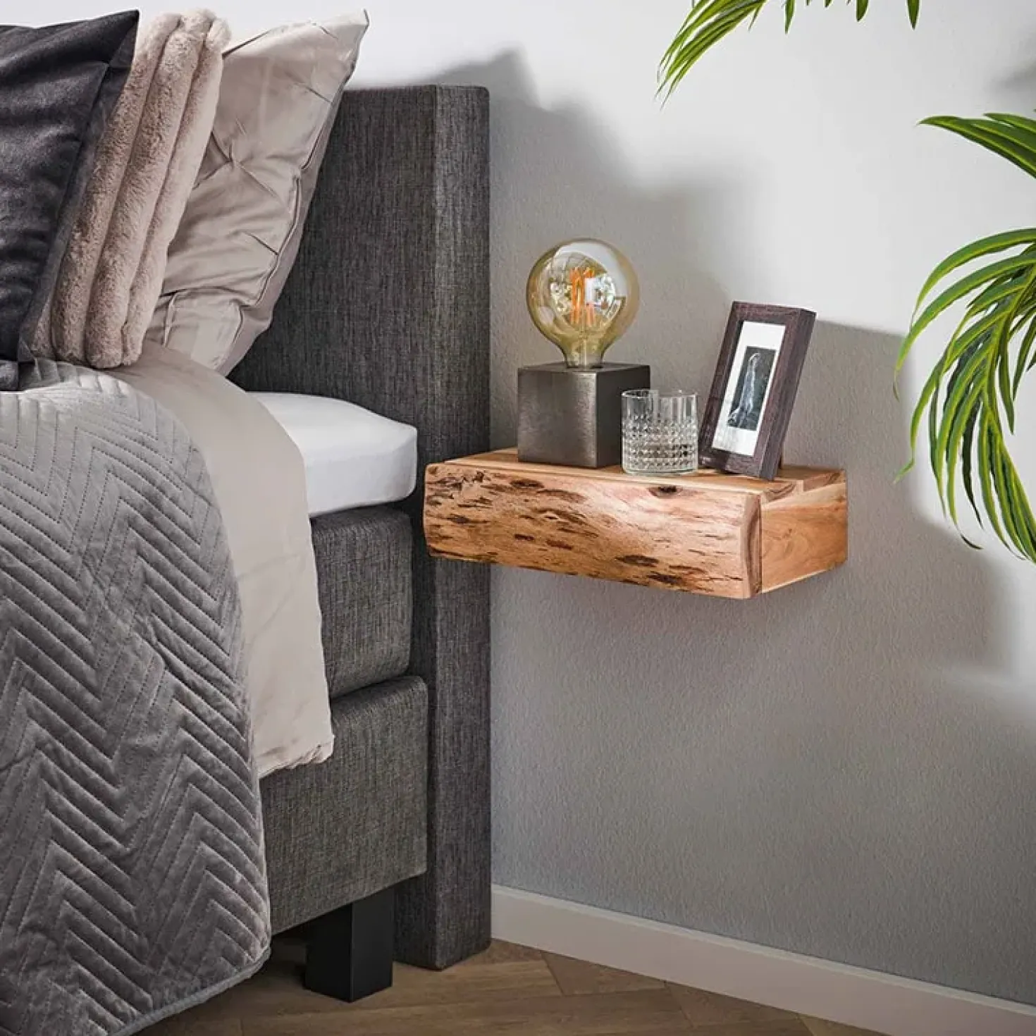 Bark houten nachtkastje zwevend set van 2 40cm