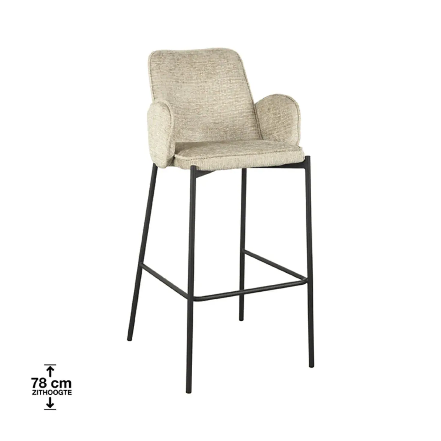Barkruk Joni Beige Fluweel Zithoogte 78cm