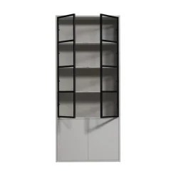 Basic Vitrinekast 4-deurs grenen grijs 101cm