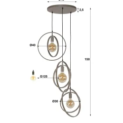 Bellamy 3-lichts getrapte Hanglamp Beige