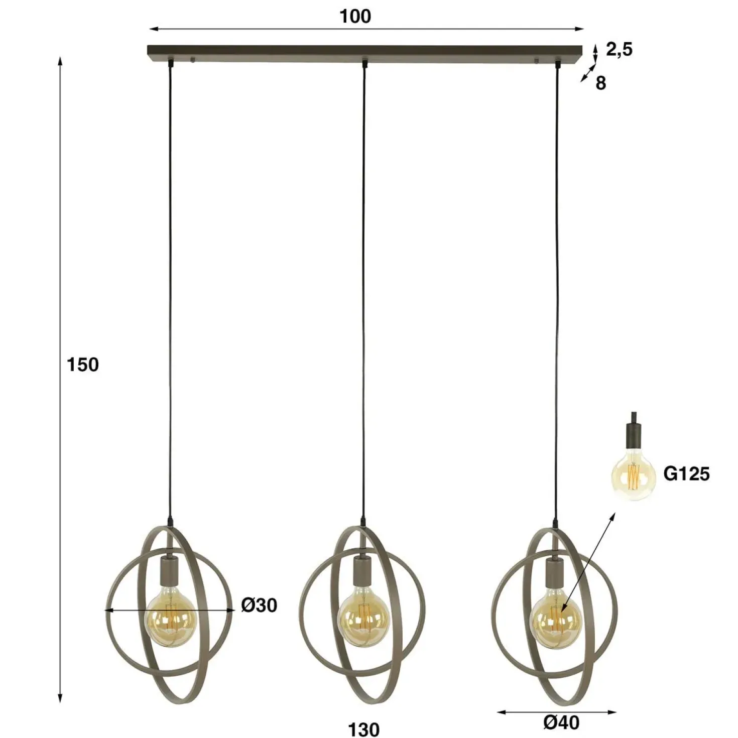 Bellamy 3-lichts Hanglamp Beige