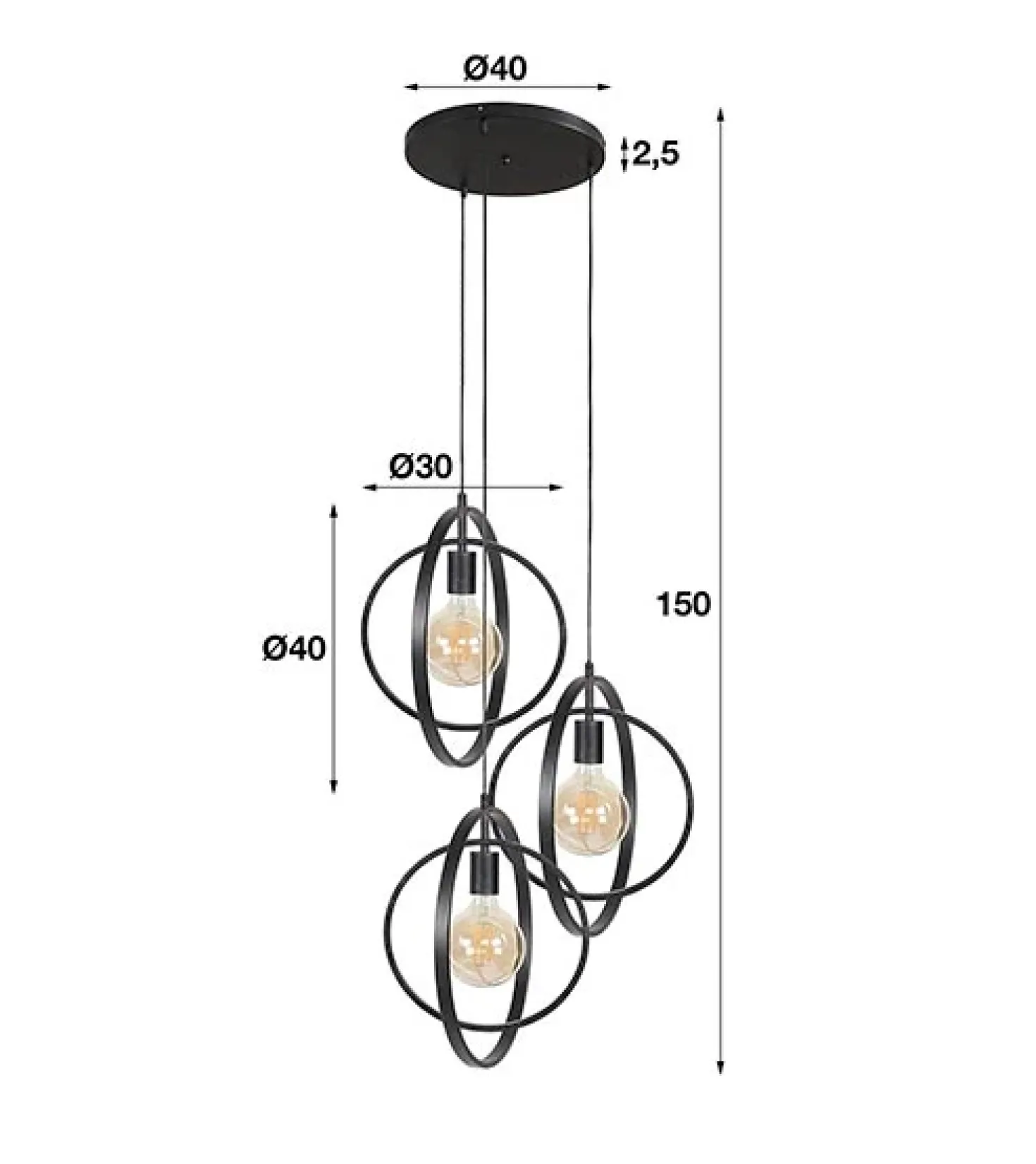 Bellamy 3-lichts hanglamp industrieel getrapt