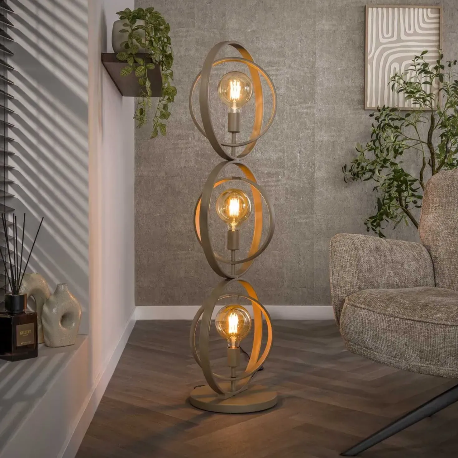 Bellamy 3-lichts Vloerlamp Beige