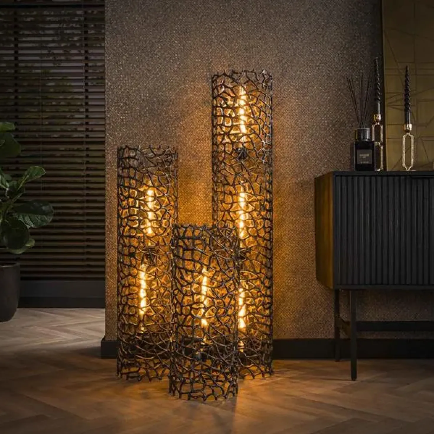 Blaine 3-lichts Vloerlamp Zwart nikkel XL