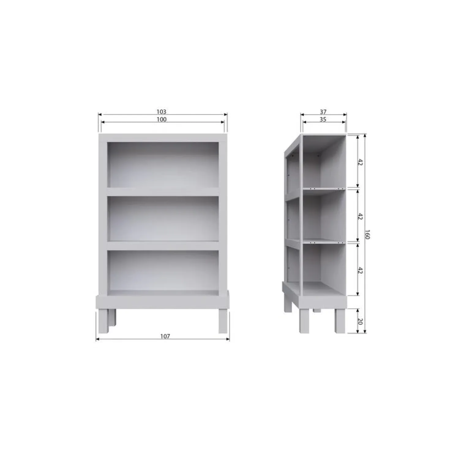 Bonk Open kast grenen grijs 107cm