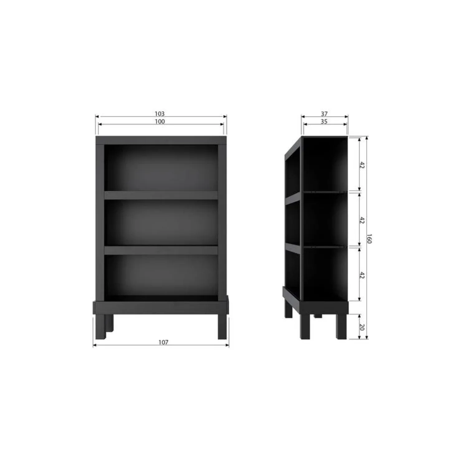 Bonk Open kast grenen zwart 107cm