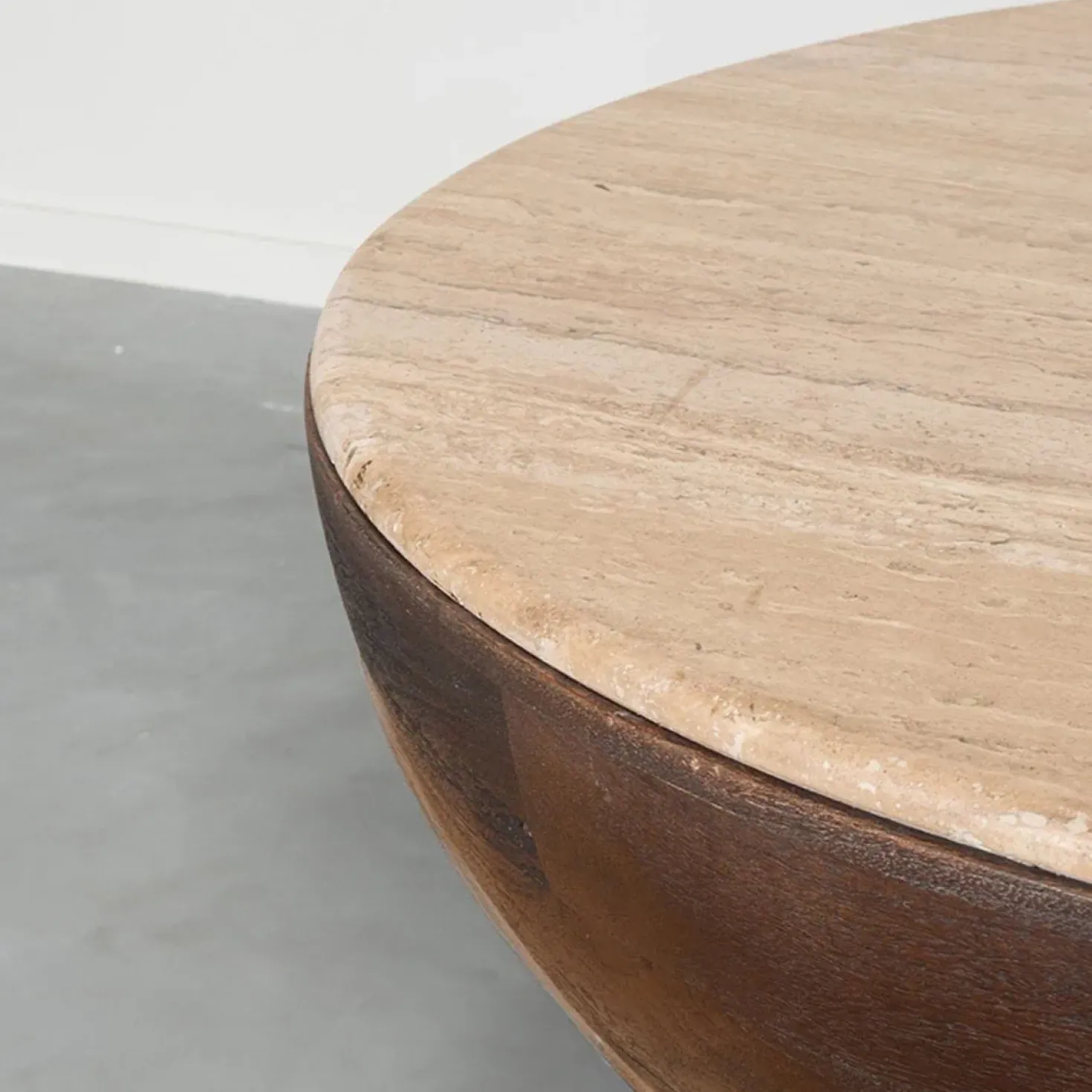 Bowl Salontafel rond Espresso Travertin 90 cm