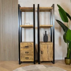 Britt boekenkast industrieel mangohout 3 lades