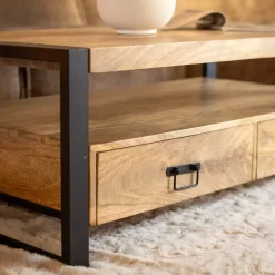 Britt salontafel industrieel mangohout met 4 lades 120cm