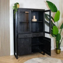 Britt vitrinekast industrieel mangohout zwart 115cm