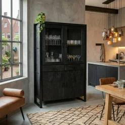 Britt vitrinekast industrieel mangohout zwart 115cm