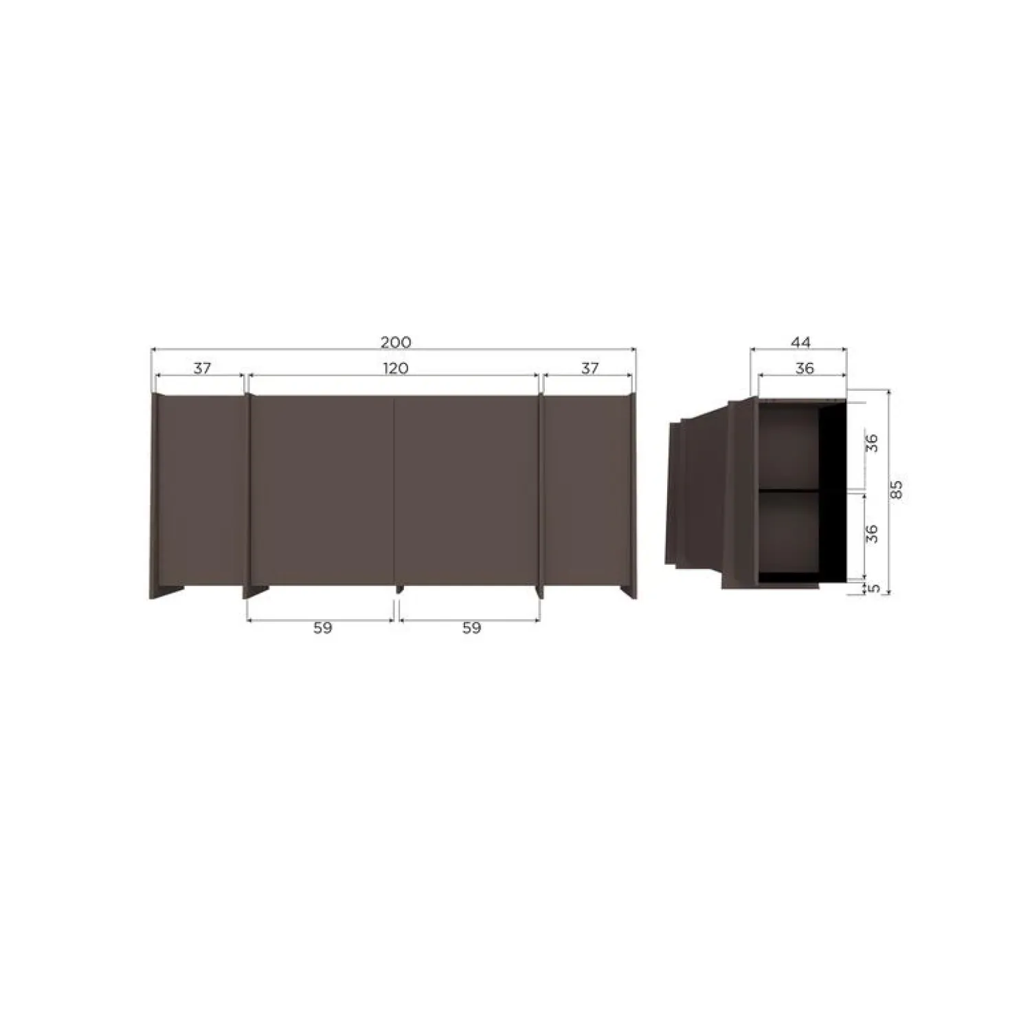 Brock Dressoir Essen fineer Middenbruin 200cm