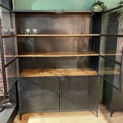 Buffetkast industrieel Trevor zwart/ houten planken 140cm