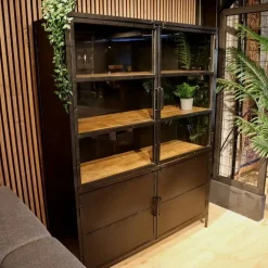 Buffetkast industrieel Trevor zwart/ houten planken 140cm