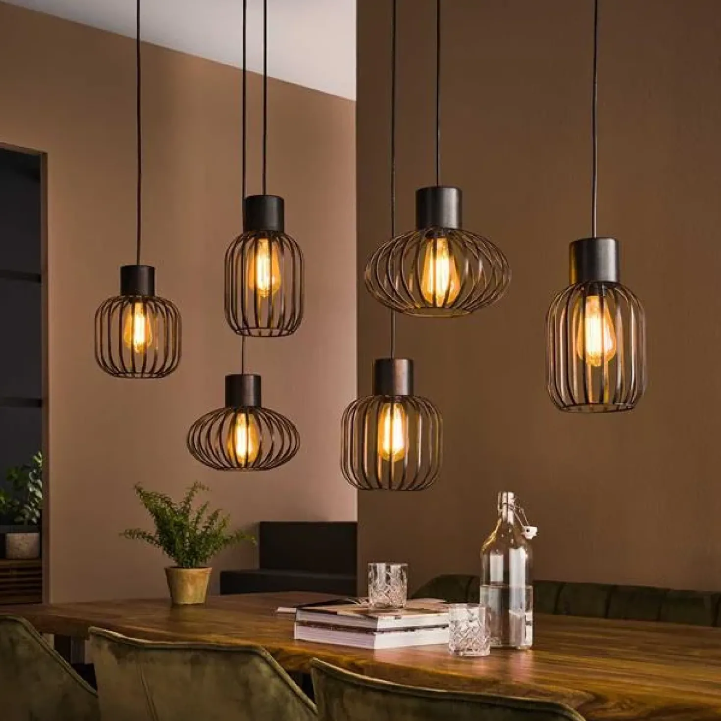 Cage 6-lichts Hanglamp Charcoal zwart