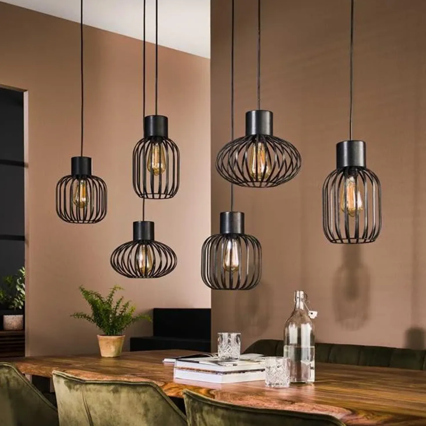 Cage 6-lichts Hanglamp Charcoal zwart