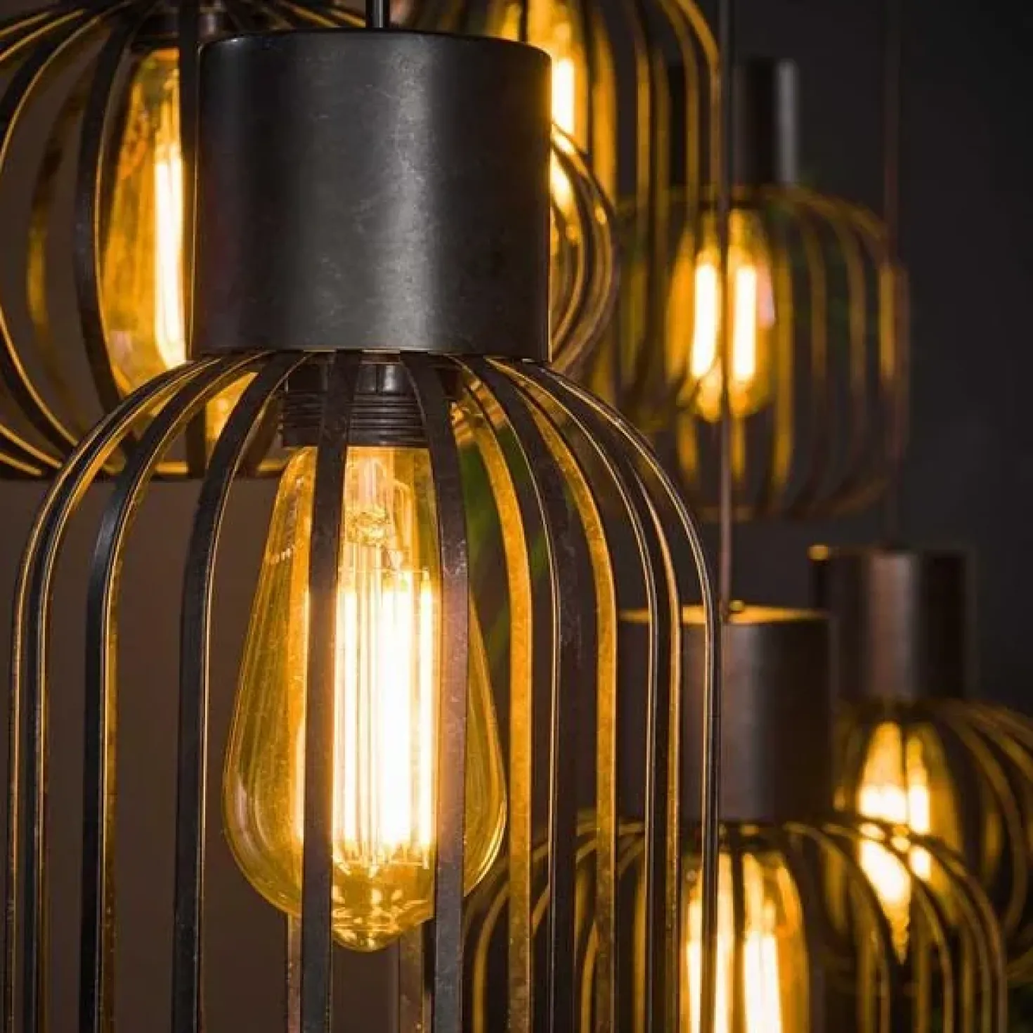 Cage 6-lichts Hanglamp Charcoal zwart