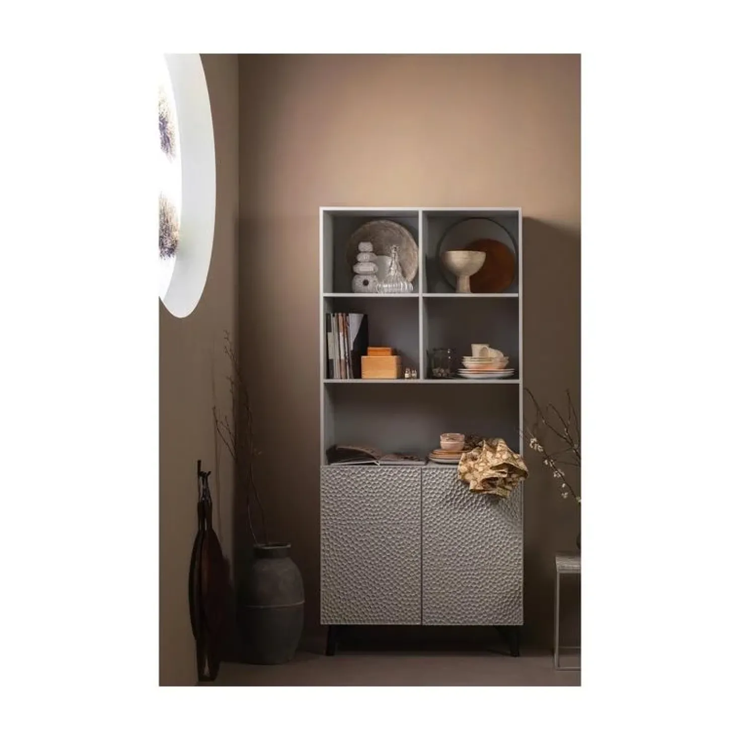Carved Organic 2-deurs opbergkast mangohout grijs 90cm