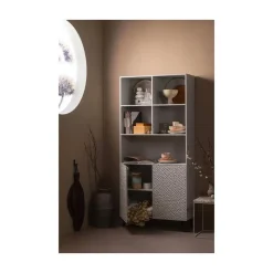Carved Organic 2-deurs opbergkast mangohout grijs 90cm