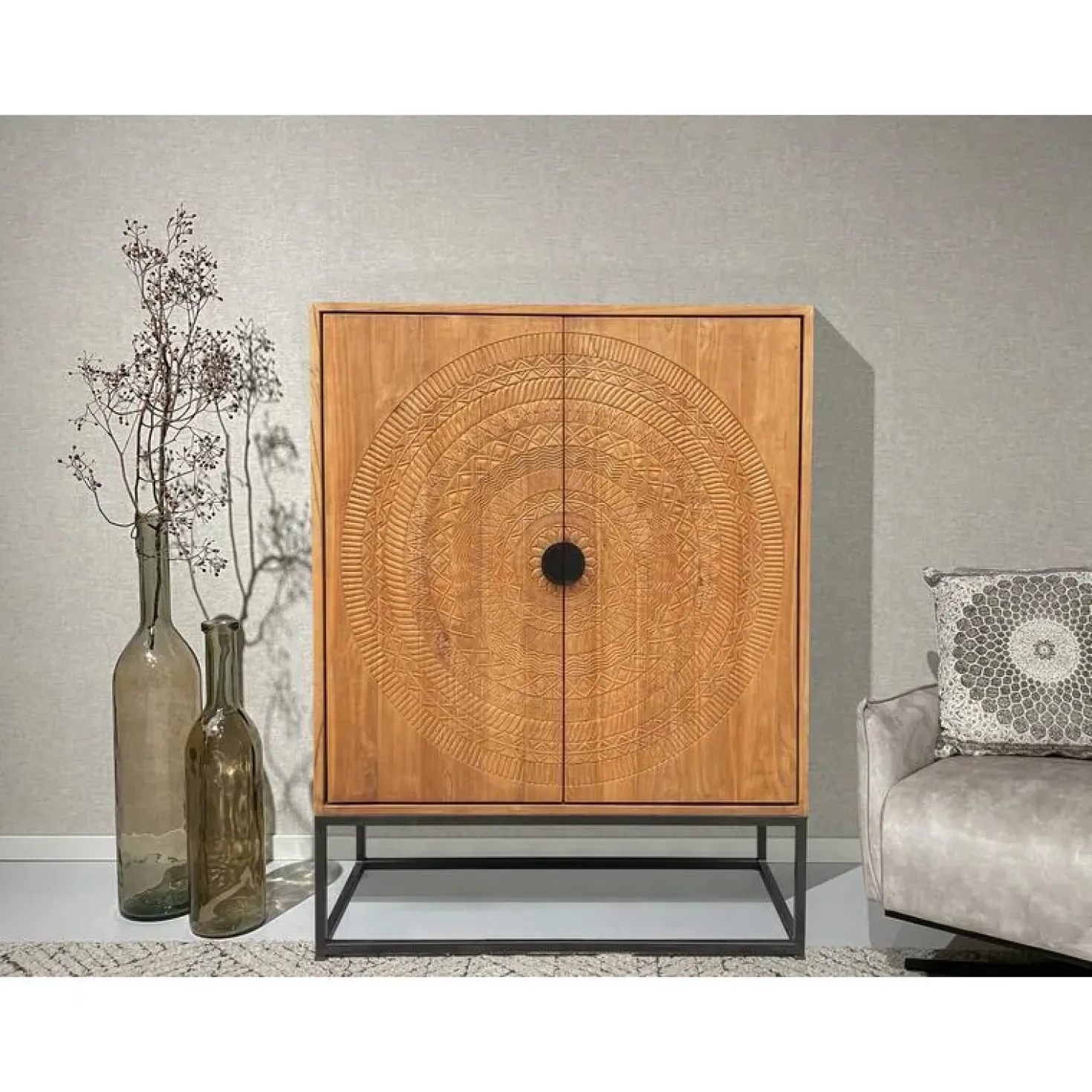Carved Wandkast Naturel 140cm